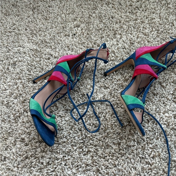 Stuart Weitzman color block suede leather high Heel stilletos 8 mint - Picture 11 of 12